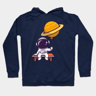 Cute Astronaut Sitting And Holding Planet Balloon Cartoon Hoodie